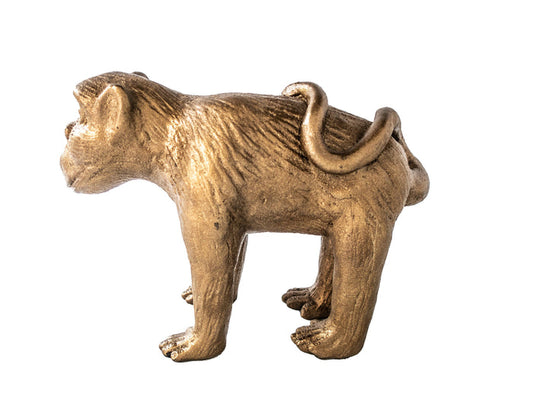 Vintage Gold Monkey Sculpture Statue Door Stop 11 1/2" Long