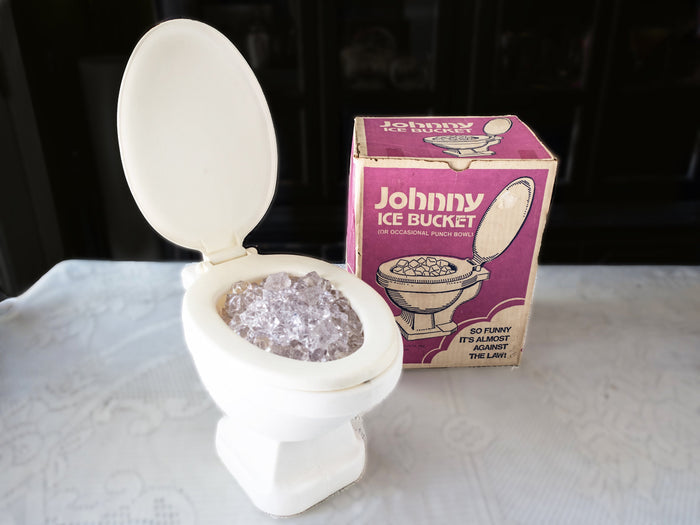 Vintage Johnny Ice Bucket Punch Bowl Toilet Ice Bucket IOB 1970s Humorous Gag Gift