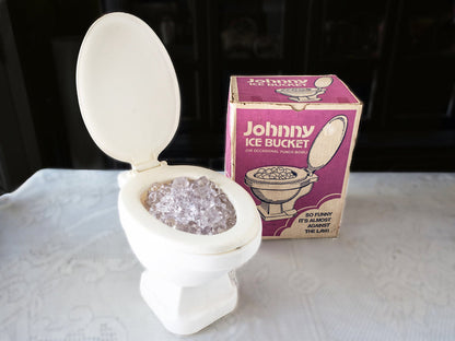 Vintage Johnny Ice Bucket Punch Bowl Toilet Ice Bucket IOB 1970s Humorous Gag Gift