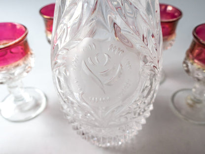 Vintage King’s Crown Ruby Flashed Glasses And Decanter By Tiffin Franciscan 9 Piece Set