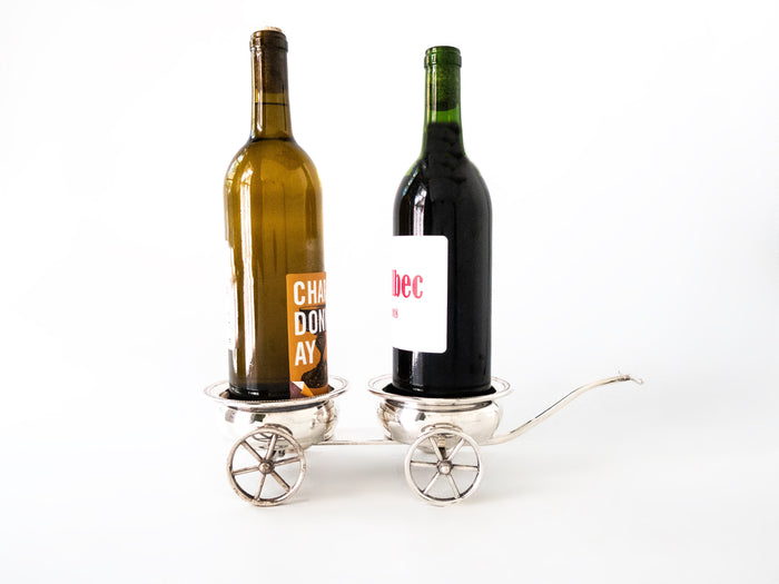 Vintage Silver Plate Double Wine Trolley Wagon Cart Silver And Silverplate