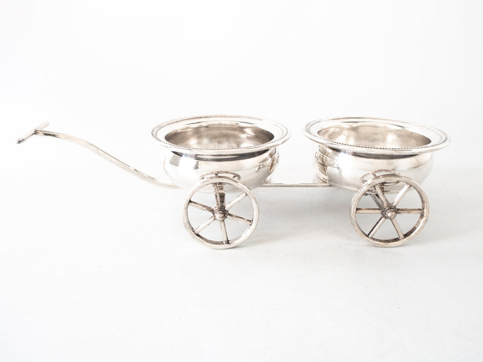 Vintage Silver Plate Double Wine Trolley Wagon Cart Silver And Silverplate