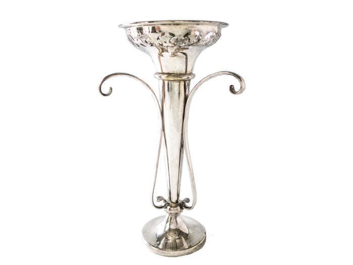 Vintage Silver Plate Epergne Vase Trumpet Style Open Work Pierced With Scrolls