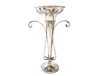 Vintage Silver Plate Epergne Vase Trumpet Style Open Work Pierced With Scrolls