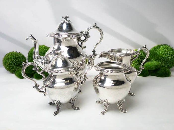 Vintage Silver Plate Tea Service Set Flower Finial