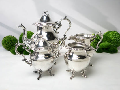 Vintage Silver Plate Tea Service Set Flower Finial