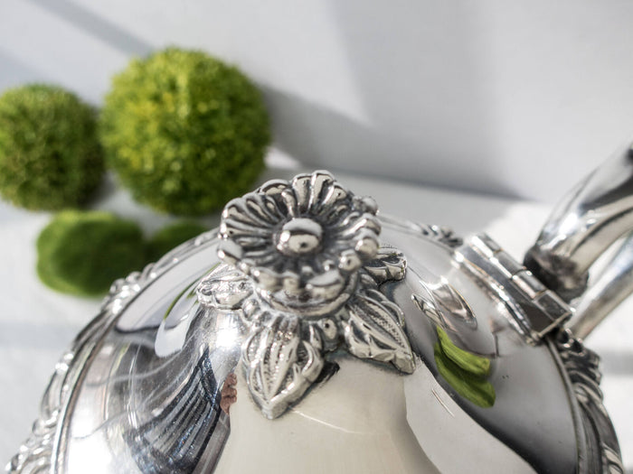 Vintage Silver Plate Tea Service Set Flower Finial