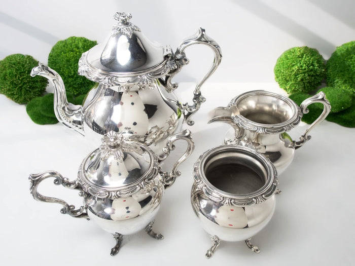 Vintage Silver Plate Tea Service Set Flower Finial