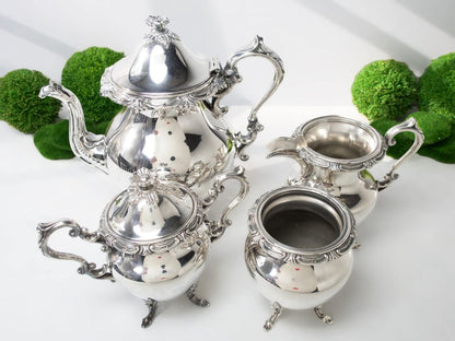 Vintage Silver Plate Tea Service Set Flower Finial