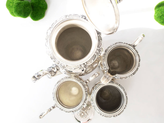 Vintage Silver Plate Tea Service Set Flower Finial