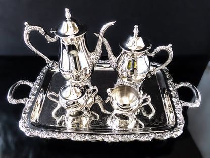 Vintage Silver Plate Tea Set Coffee Service With Footed Tray Great Cond Tea and Coffee Sets