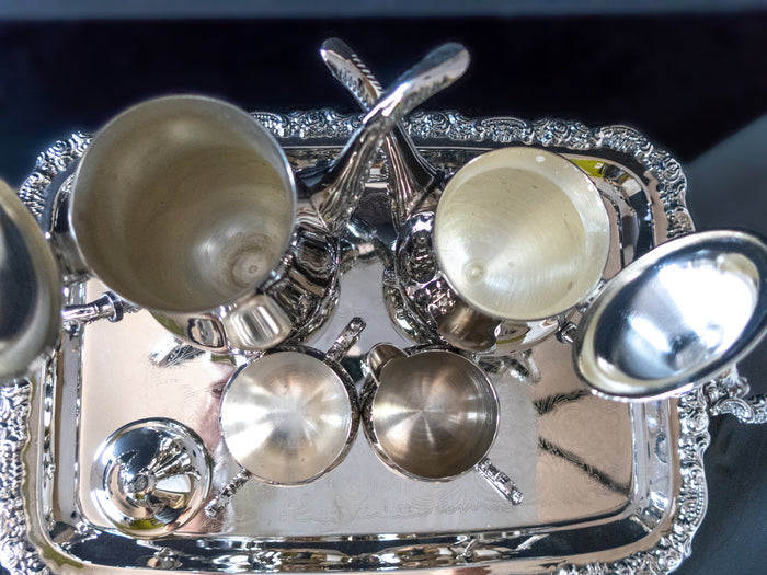Vintage Silver Plate Tea Set Coffee Service With Footed Tray Great Cond Tea and Coffee Sets