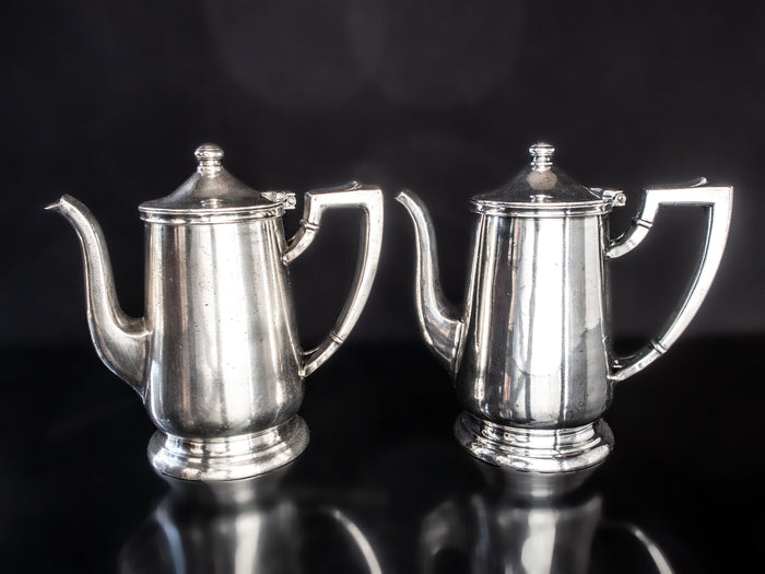 Vintage Silver Soldered Teapots Set of Two 8 Oz 1957 Hotel Military RR Silver