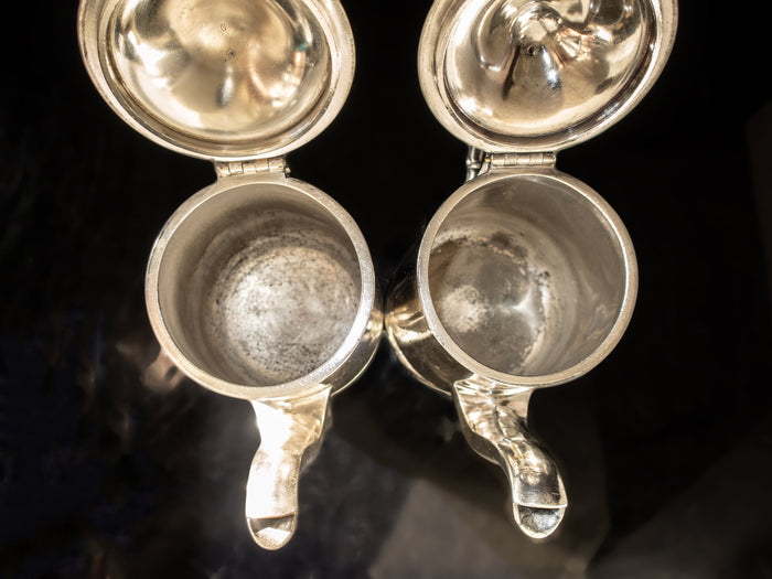Vintage Silver Soldered Teapots Set of Two 8 Oz 1957 Hotel Military RR Silver