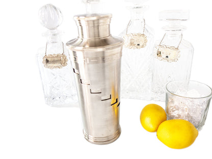 Vintage Silver Tone Metal Cocktail Shaker With Recipes