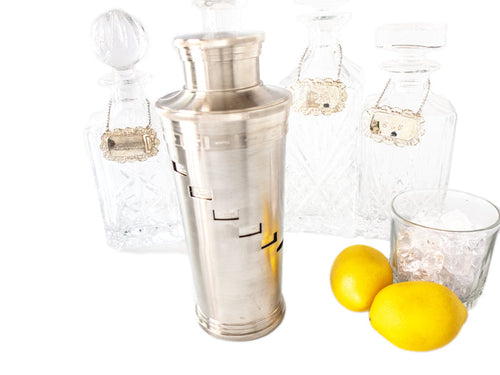 Vintage Silver Tone Metal Cocktail Shaker With Recipes