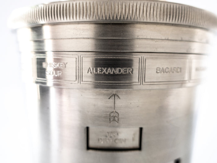 Vintage Silver Tone Metal Cocktail Shaker With Recipes