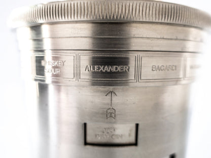 Vintage Silver Tone Metal Cocktail Shaker With Recipes