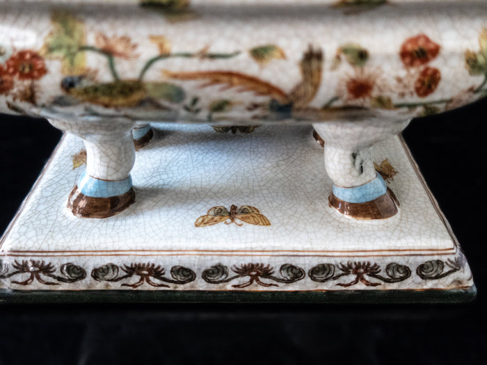 Vintage Wong Lee Hand Painted Porcelain Box With Bronze Swans WL 1895 Chinoiserie