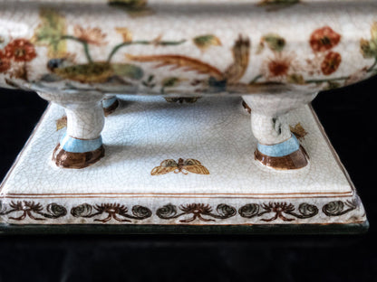 Vintage Wong Lee Hand Painted Porcelain Box With Bronze Swans WL 1895 Chinoiserie