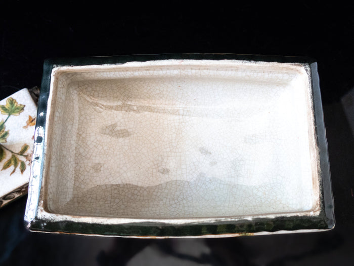 Vintage Wong Lee Hand Painted Porcelain Box With Bronze Swans WL 1895 Chinoiserie